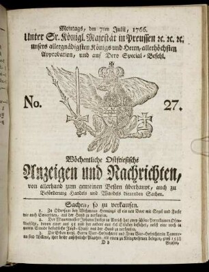 No. 27. Montags, den 7ten Julii, 1766.