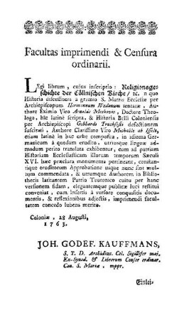 Facultas imprimendi & Censura ordinarii.