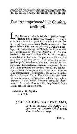 Facultas imprimendi & Censura ordinarii.