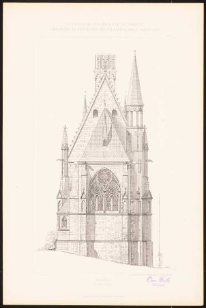 Kapelle: Choransicht (aus: C. Schäfer, Die Bauhütte, Entwürfe im Stile des Mittelalters, 3. Bd., 1895, Blatt 9)