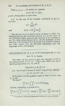 EXPANSIONS OF K, I, G, E IN POWERS OF ...