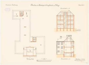 Amtsgericht, Solingen-Ohligs: Grundriss Dachgeschoss, Querschnitte 1:100