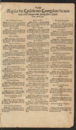 Register der Episteln und Evangelien ... durchs gantze Jahr.