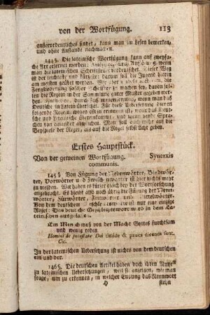 Erstes Hauptstück. Von der gemeinen Wortfügung. Syntaxis communis.