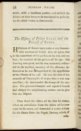 The History of Prince Calaf and the Princeß of China.