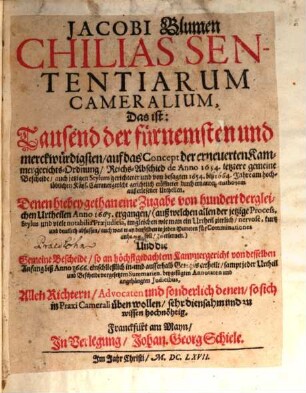 Chilias Sententiarum cameralium
