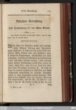 Achtzehnte Betrachtung. Jesu Hochachtung für das Wort Gottes.