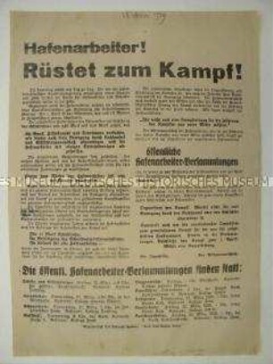 Flugblatt mit Kampfaufruf an die Hamburger Hafenarbeiter