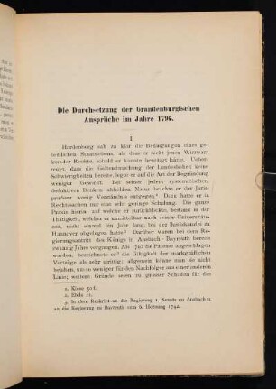 Die Durchsetzung der brandenburgischen Ansprüche im Jahre 1796.