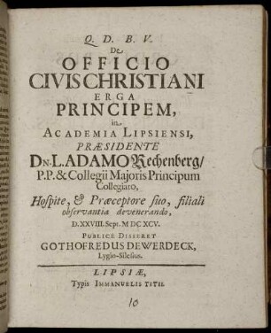 De Officio Civis Christiani Erga Principem