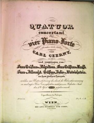 Quatuor concertant für vier Piano-Forte über mehrere beliebte Melodien : 230tes Werk
