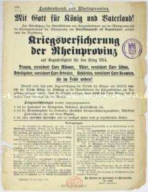 Informationsblatt der Landesbank der Rheinprovinz zur Kriegsversicherung