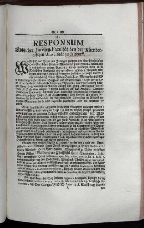 III. Responsum Löblicher Jursiten-Facultät bey der Nürnbergischen Universität zu Altdorff.