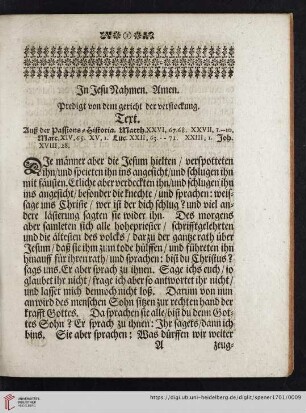 In Jesu Nahmen. Amen. Predigt von dem gericht der verstockung