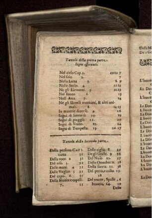 Tavola della prima parte. Segni osservati. Tavola della Seconda parte. Tavola della terza parte