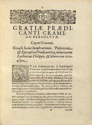 Gratiae Danieli Cramero, Stetinensi in Pomerania Lutherano praedicanti persolutae a Jacobo Gretsero pro paralipomenis ad libros de funere Christiano transmissis
