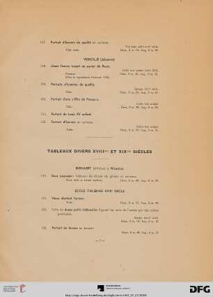 Tableaux divers XVIII et XIX siècles (Nr. 133-142)