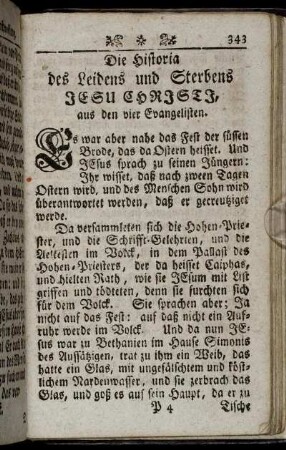 Die Historia des Leidens und Sterbens Jesu Christi, aus den vier Evangelisten.