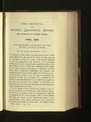 The Proposed Abolition of the Indian Cotton Duties.