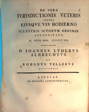 De Vera Ivrisdictionis Veteris Indole Eivsqve Vsv Hodierno