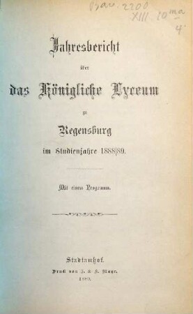 Jahres-Bericht. 1888/89
