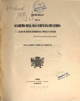 Memorias da Académia Real das Sciências de Lisboa, 2,2. 1861