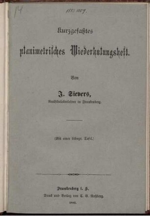 Kurzgefaßtes planimetrisches Wiederholungsheft : Mit einer lithogr. Tafel
