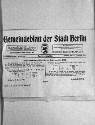 Nr. Sonderausgabe, 25. Januar 1923