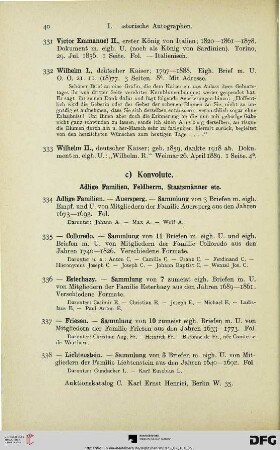 c) Konvolute. Adlige Familien, Feldherren, Staatsmänner etc.(Nr. 334-356)