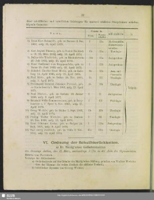 VI. Ordnung der Schulfeierlichkeiten