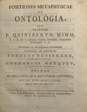 Positiones metaphysicae ex ontologia