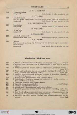 Meubelen, Klokken enz. (Nr. 224-255)