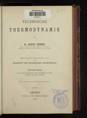 Bd. 1: Fundamentalsätze der Thermodynamik, Lehre von den Gasen
