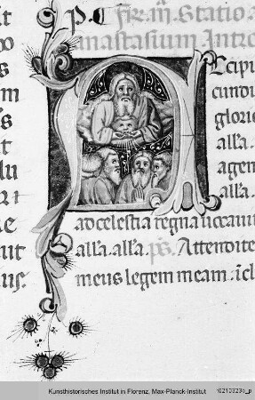 Missale Romanum : Textseite mit historisierter Initiale A: Pfingstwunder