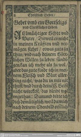 Gebet umb ein Gottseligs und Christliches Leben