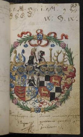 Wappen: (Freiherr) Marx (Marcus) Fugger der Jüngere (1564-1614), Anna Maria Fugger, geb. Gräfin von Hohenzollern (1573-1598) Eintrag 1592