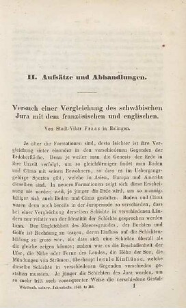 Versuch einer Vergleichung des schwäbischen Jura mit dem französischen und englischen
