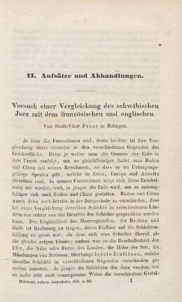 Versuch einer Vergleichung des schwäbischen Jura mit dem französischen und englischen