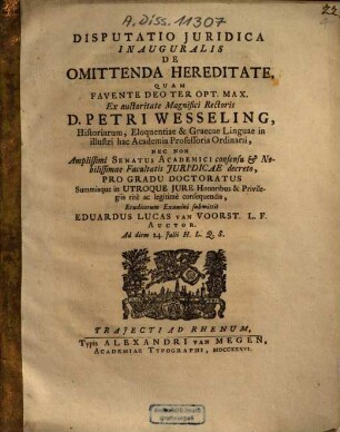 Disputatio Iuridica Inauguralis De Omittenda Hereditate