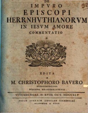 De impuro episcopi Herrnhuthianorum in Iesum amore commentatio