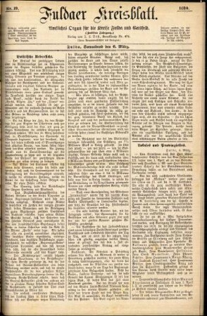 Erste Ausgabe vom Samstag, den 06. März 1880.