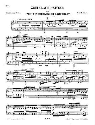 Felix Mendelssohn-Bartholdys Werke, 11,74. Nr. 74, 2 Clavierstücke : in B und G-m[oll]. - 7 S. - Pl.-Nr. M.B.74