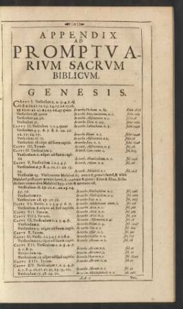 Appendix Ad Promptuarium Sacrum Biblicum.