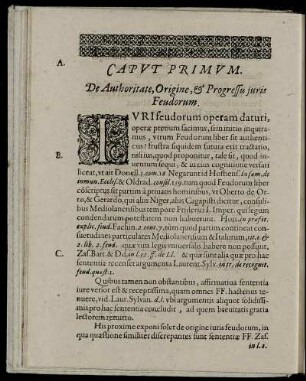 Caput Primum. De Authoritate, Origine & Progressu juris Feudorum.