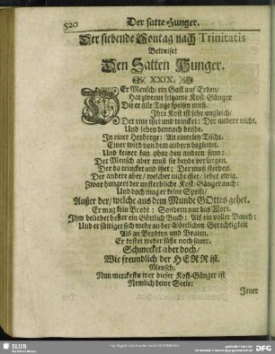 Der siebende Sontag nach Trinitatis Beweiset Den Satten Hunger