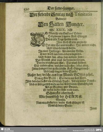 Der siebende Sontag nach Trinitatis Beweiset Den Satten Hunger