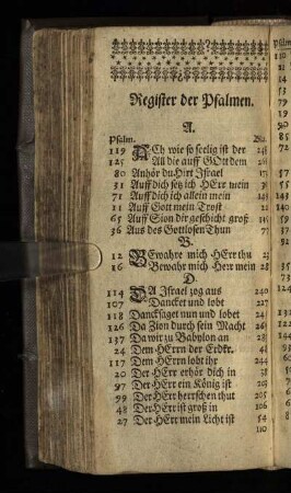 Register der Psalmen.