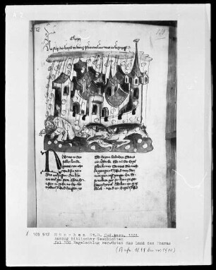Auszug biblischer Geschichten — Hagelschlag verwüstet das Land des Pharao, Folio 100recto