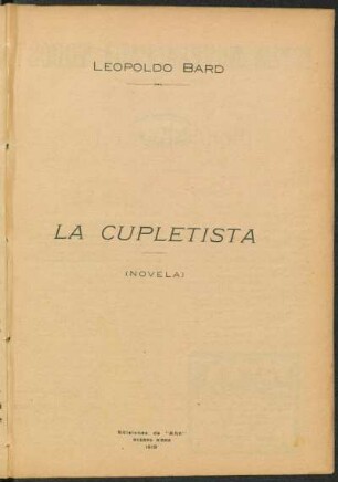 La cupletista : (Novela)