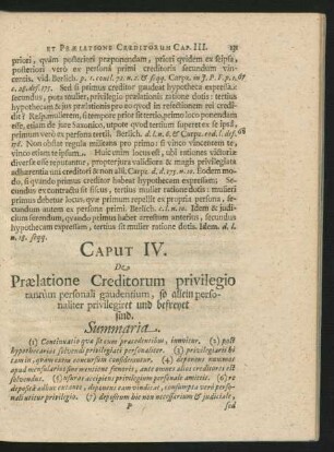 Caput IV. De Praelatione Creditorum privilegio tantum personali gaudentium, so allein personaliter privilegiret und befreyet sind.